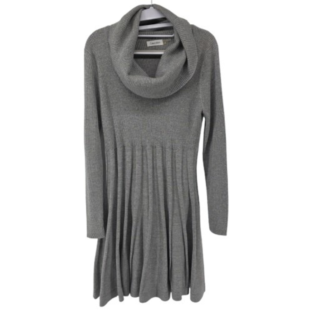 Calvin Klein Sweater Dress Size XL Fit & Flare Cowl Neck Stretch Lagenlook